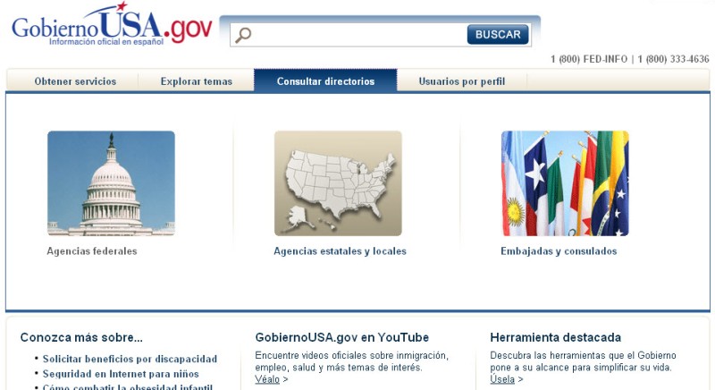 Mega menu on Spanish version of USA.gov