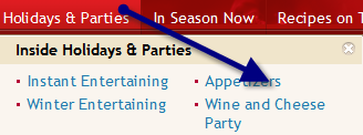 The 'diagonal problem' in drop-down menus, fly-out menus, and similar dynamic menus when the mouse pointer is moved from the top-level menu across the drop-down area and passes over another menu, going outside the area that keeps the desired menu active causing a usability problem. Visualization of mouse pointer being moved from the top-level menu across the drop-down area and passing over another menu.