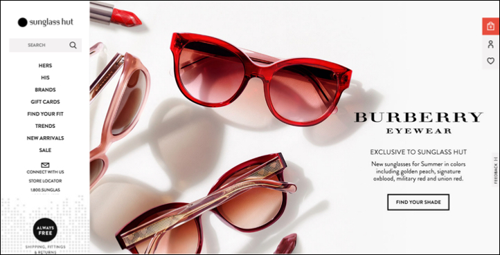 Sunglass Hut website