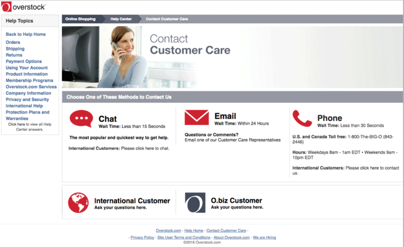 Overstock Customer Service Options