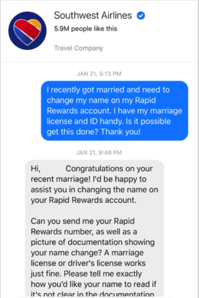 Southwest Airlines Facebook Customer Service