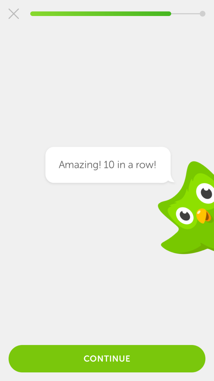 A screenshot from Duolingo reinforces language learning