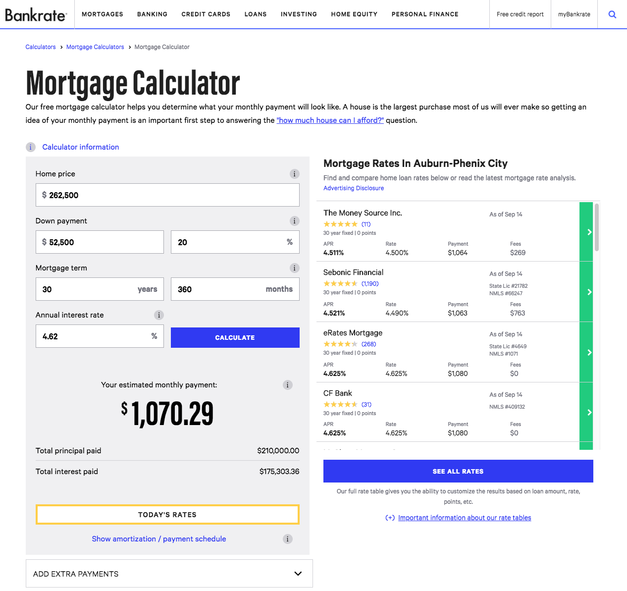 Bankrate Home Mortgage Calculator