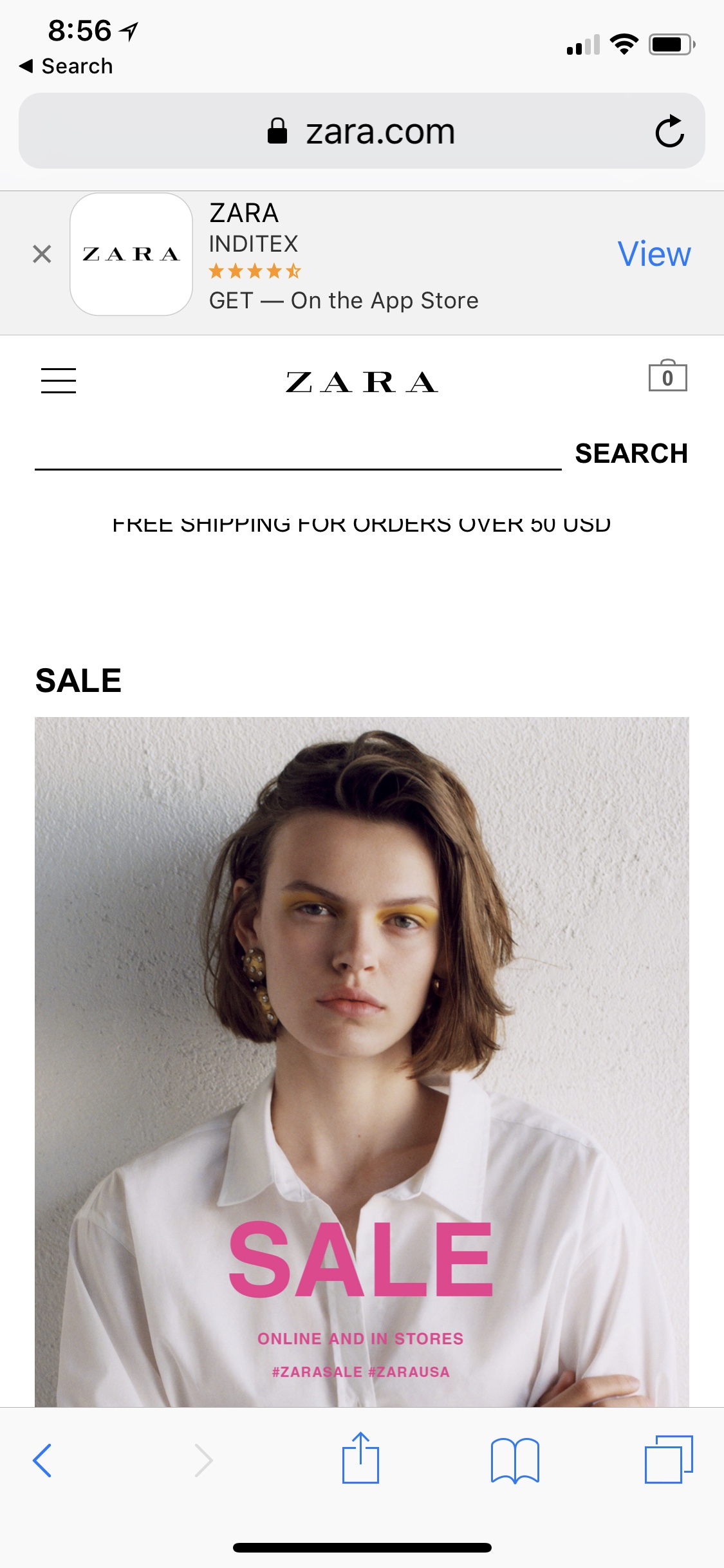 Zara homepage on mobile