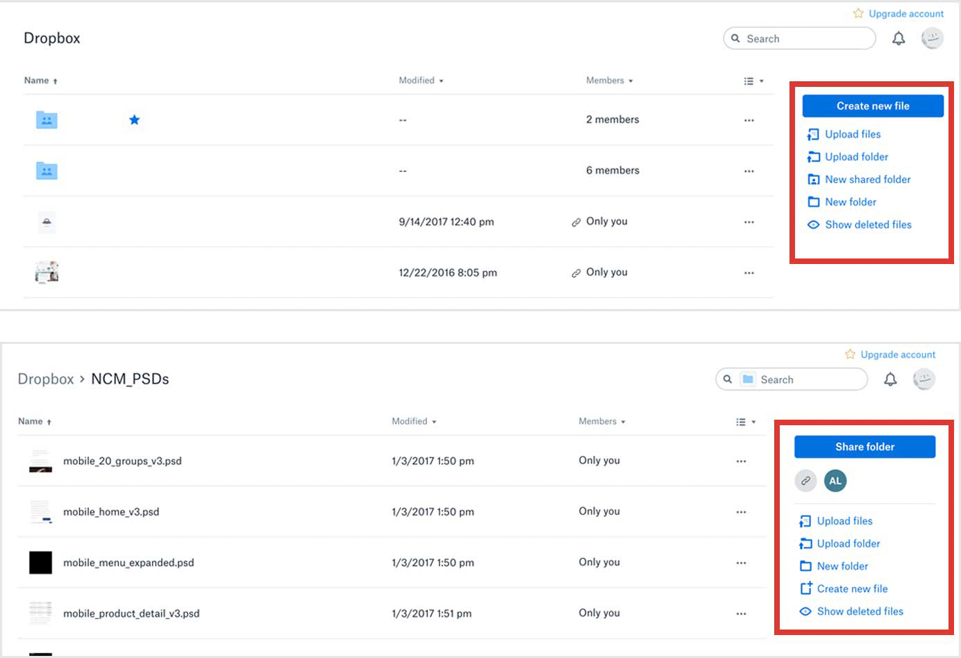 Dropbox uses consistent command labels 