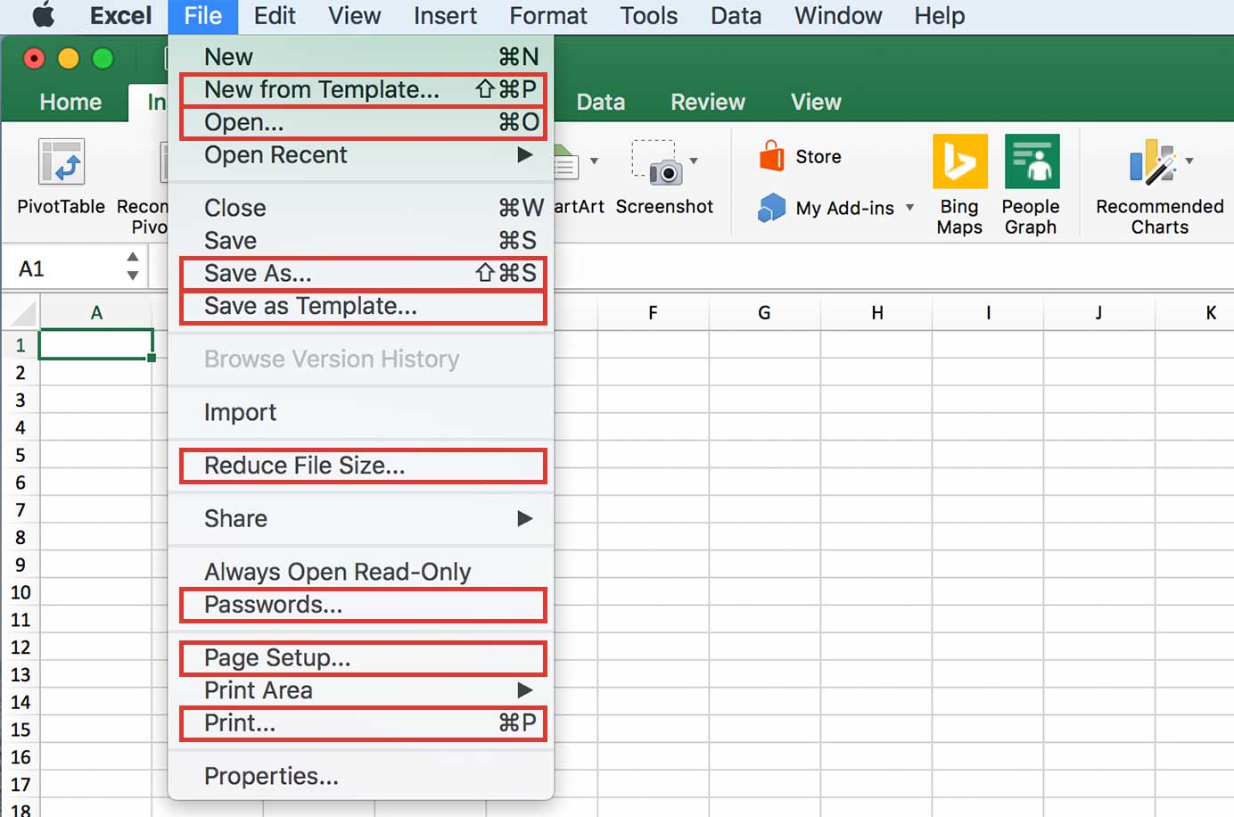 Ellipses in the File menu in Excel