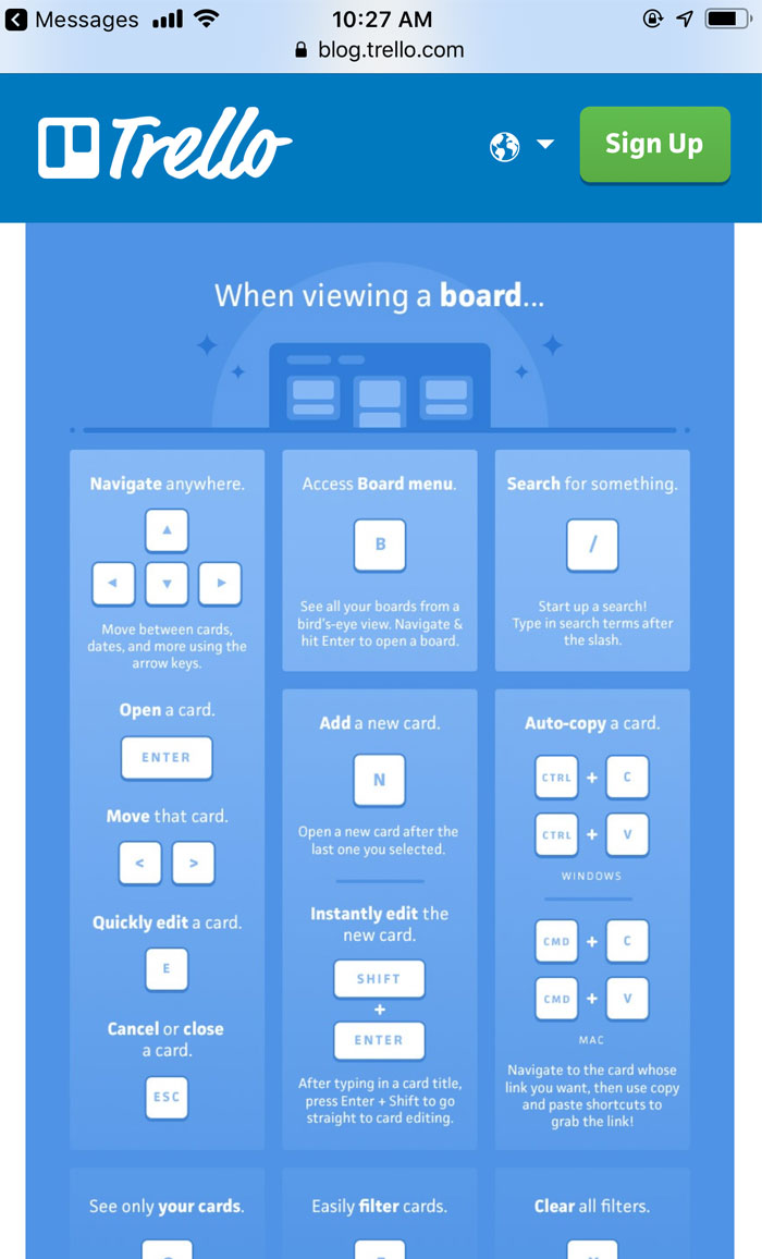 Trello offers a responsive cheat sheet 