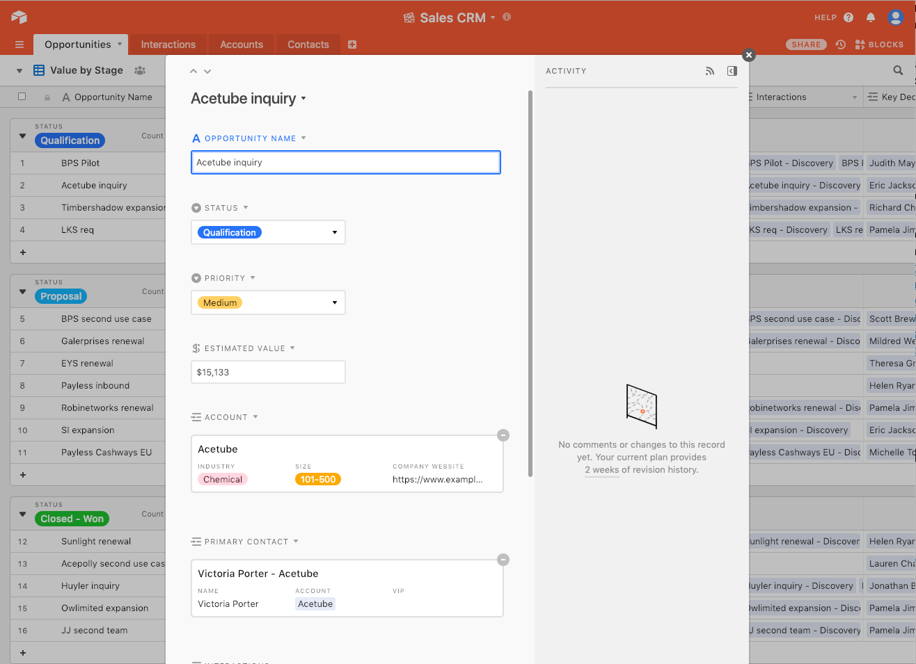 A table application with a modal covering important information