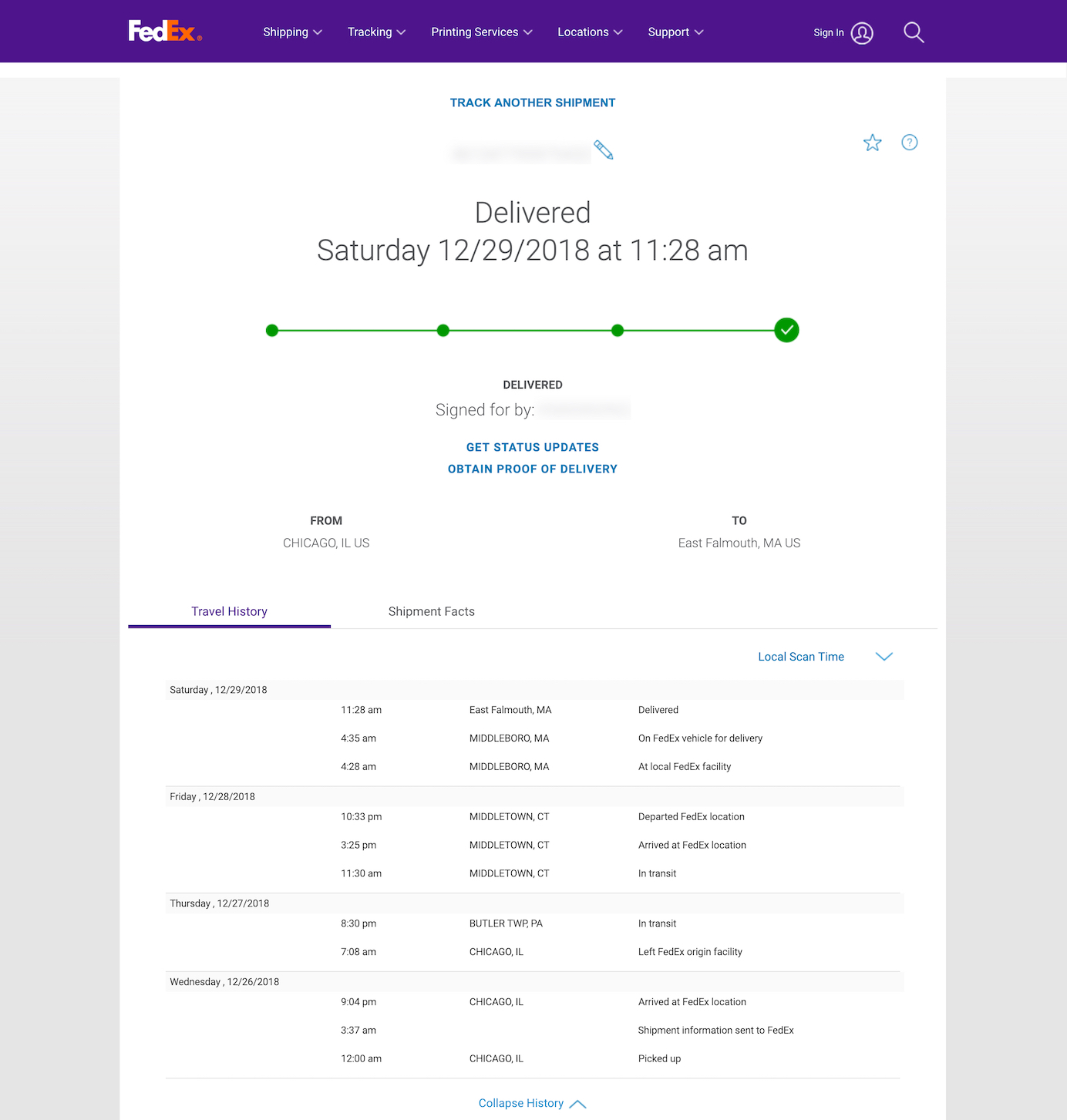 fedex delivery status