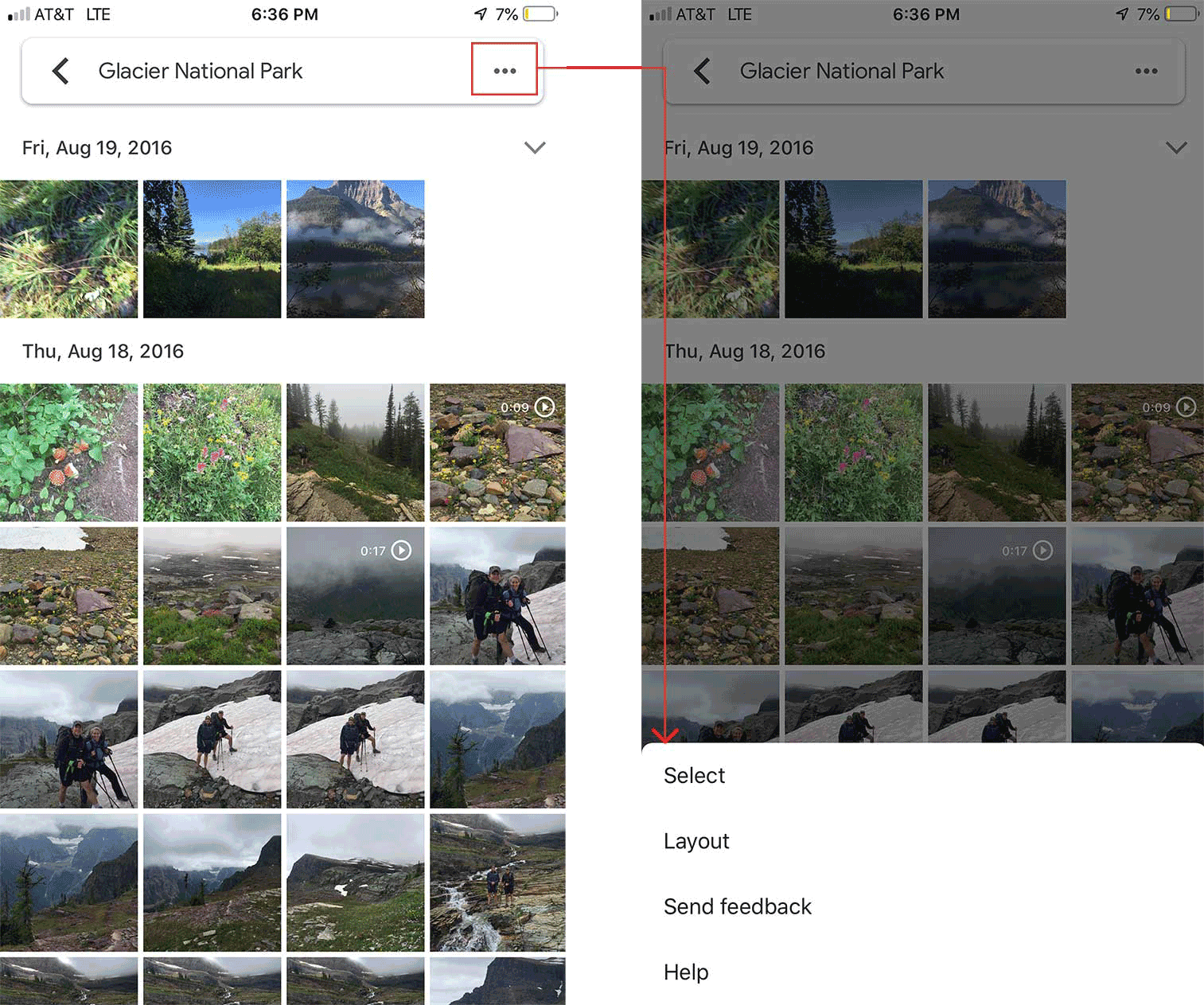 Google Photos contextual menu