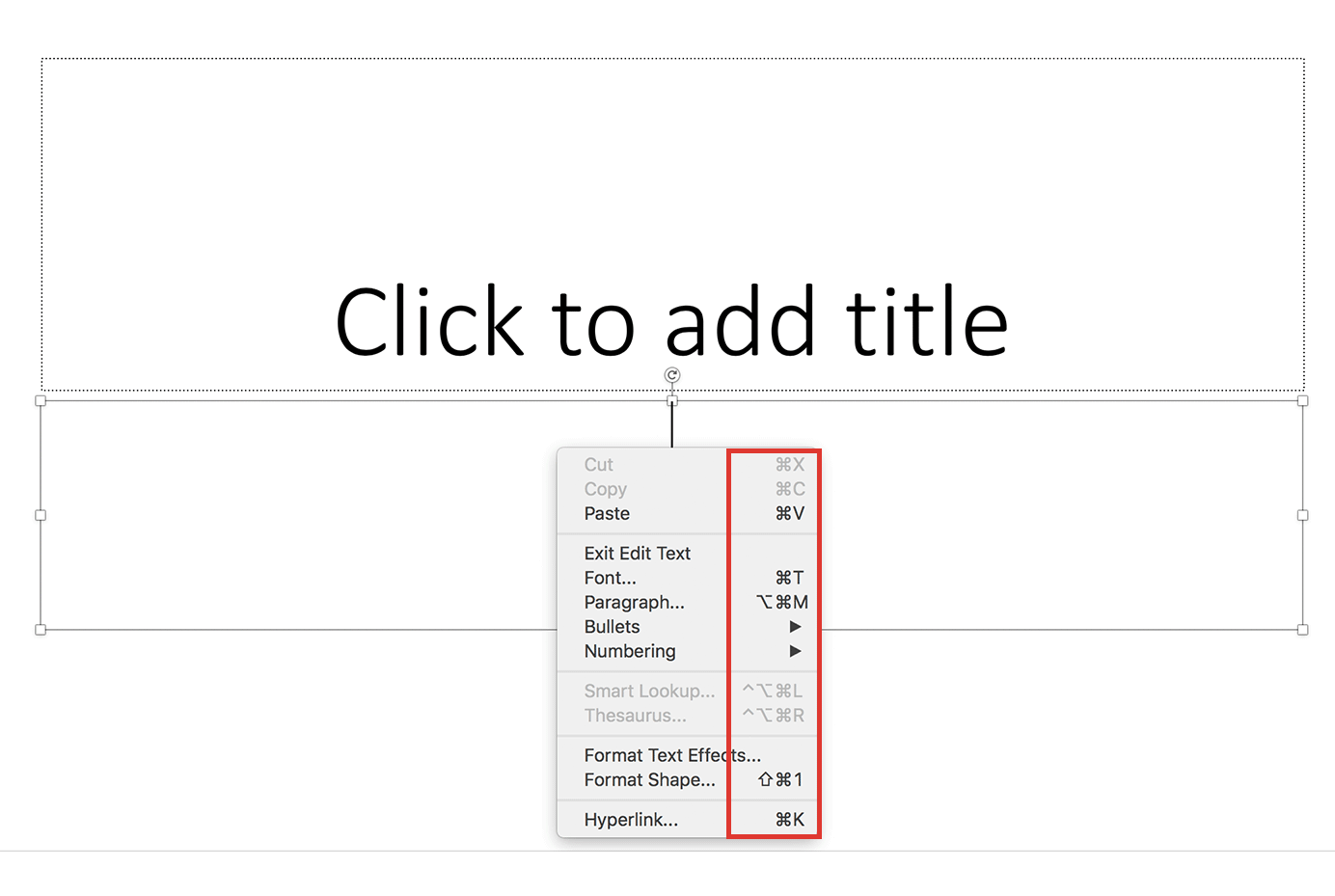 PowerPoint menu for text