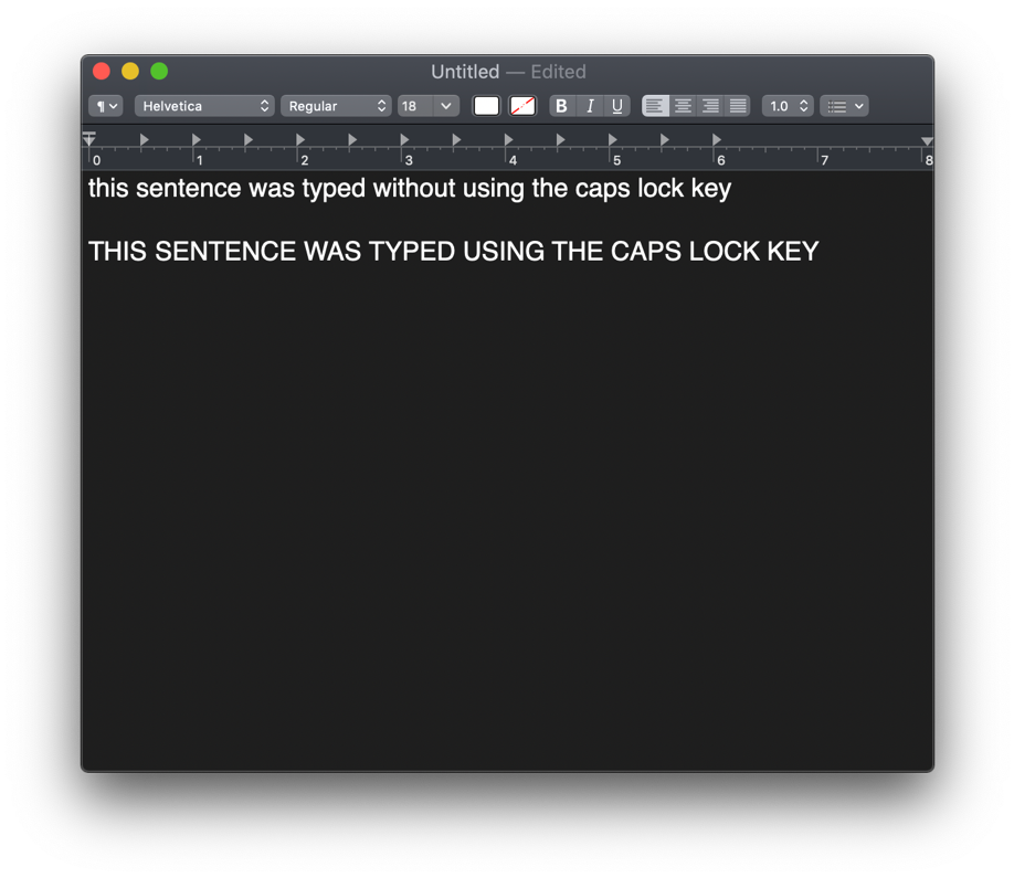 A text editor window with all caps text