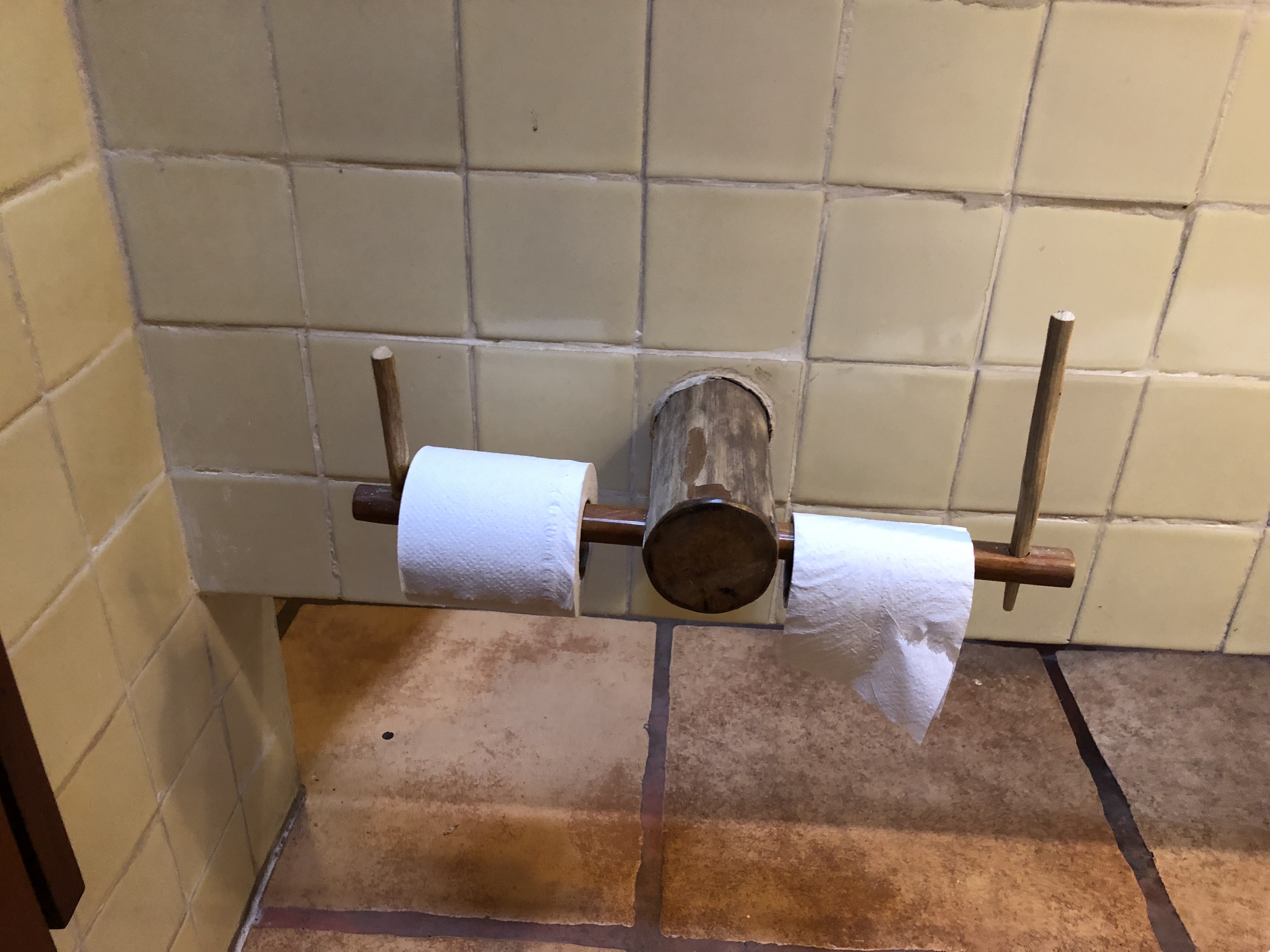 two toilet paper rolls on sticks