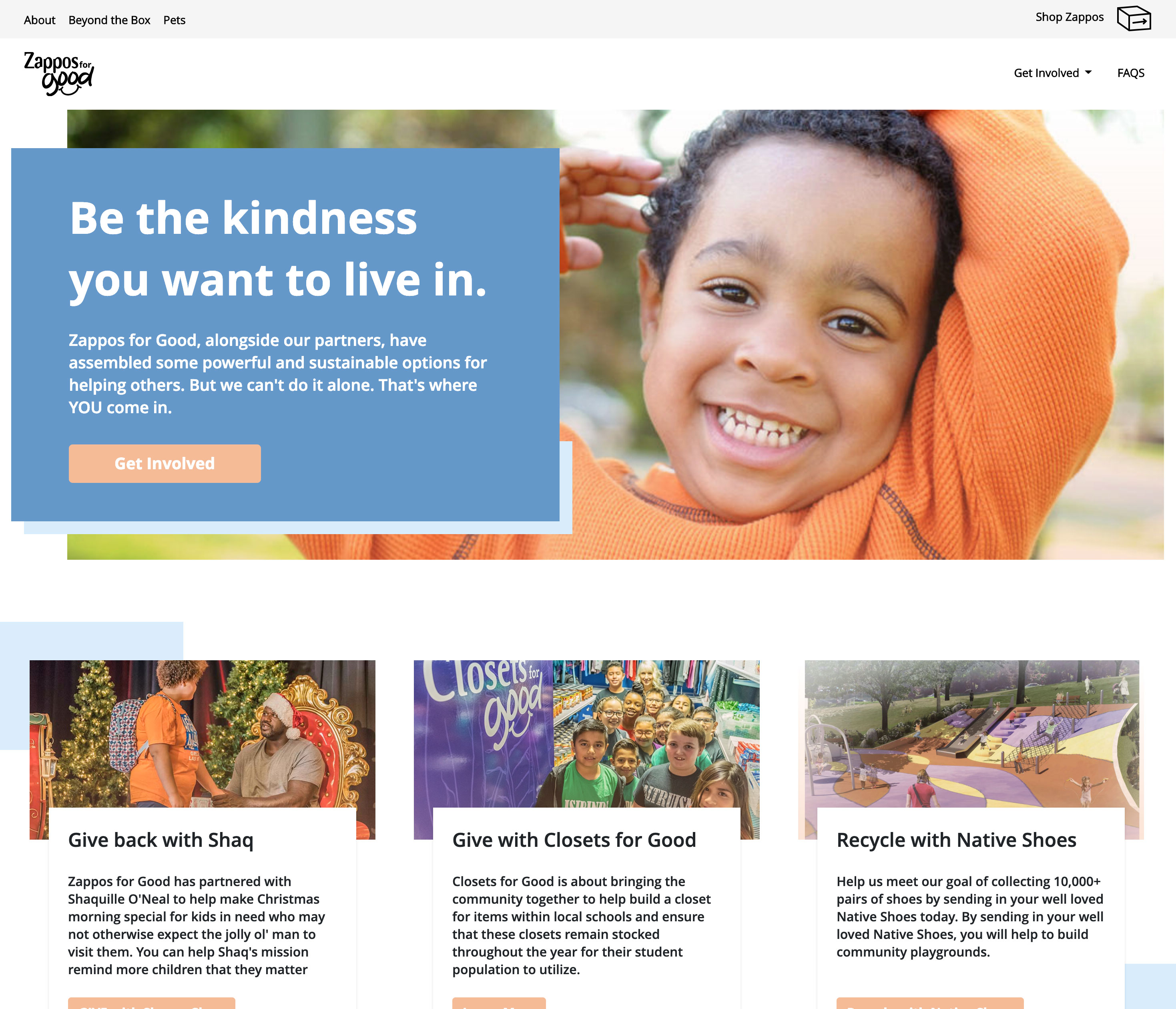 Zappos' For Good page demonstrates transparency and authenticity. 