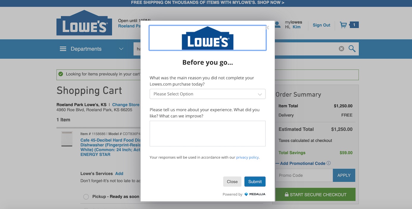 Lowes exit intent