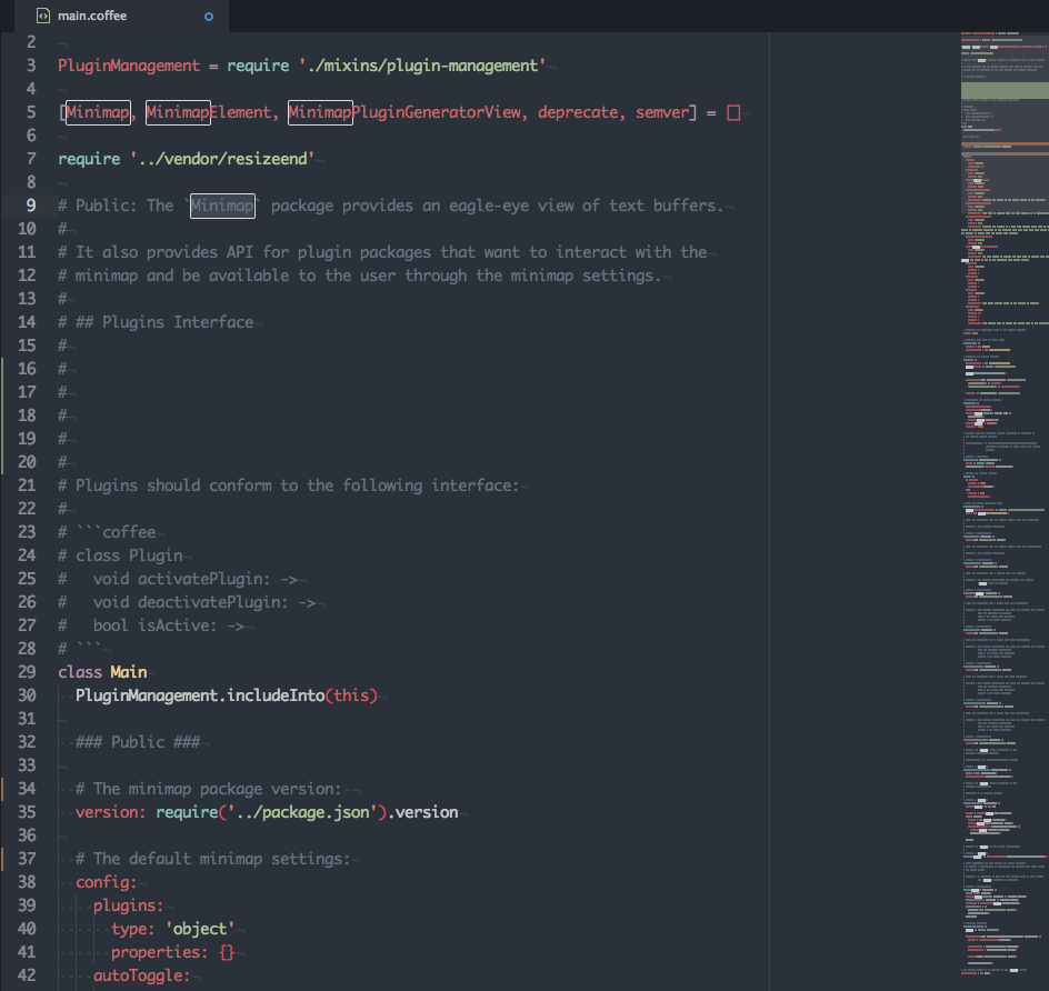 An IDE code editor with a small minimap showing an tiny overview of the entire information space scaled down