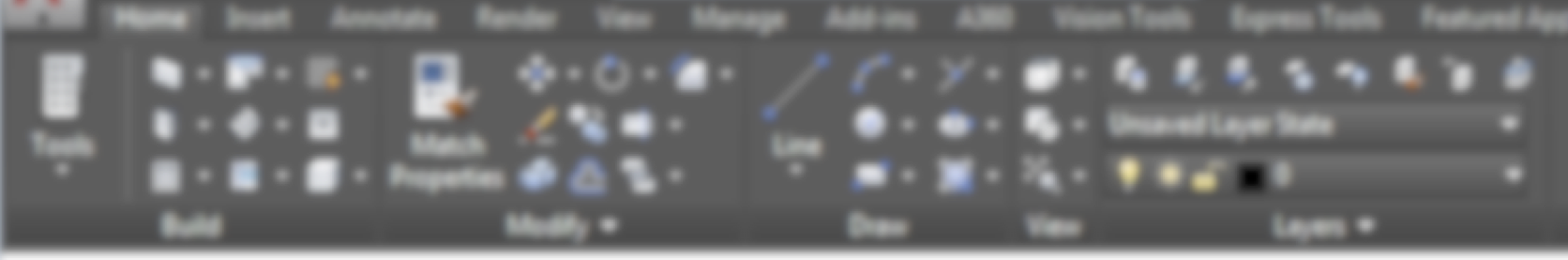 An intentionally blurry image of the AutoCAD ribbon UI