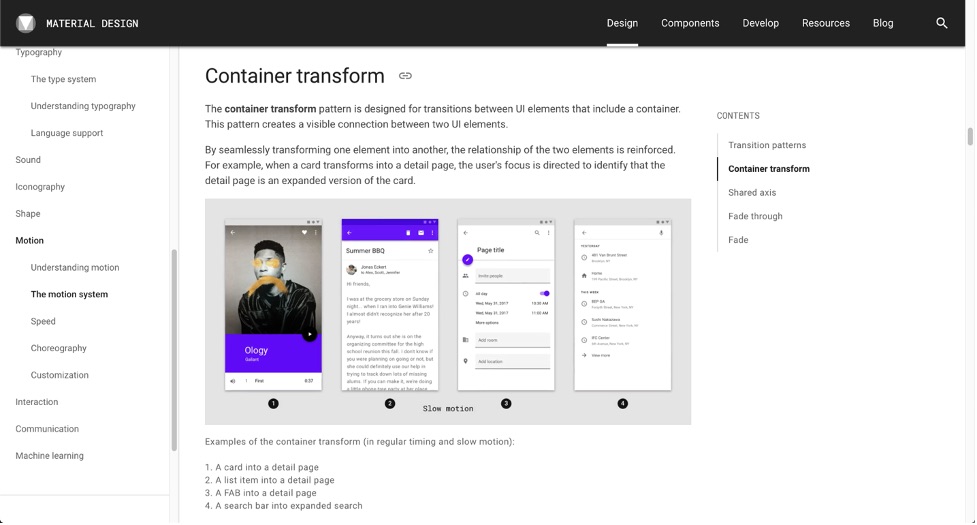 Material design provided expansive technical documentation