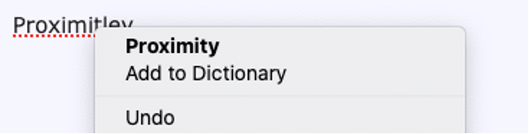 Firefox built-in spellcheck contextual menu shows a spelling suggestion directly next to a the option to add the misspelling to the dictionary