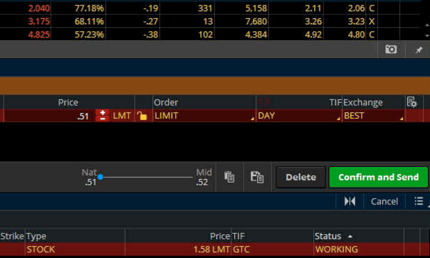 Stock trading application with Delete and Confirm buttons directly next to one another