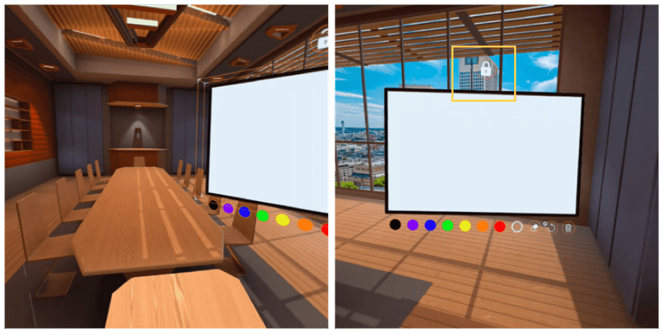 A virtual conference room and whiteboard