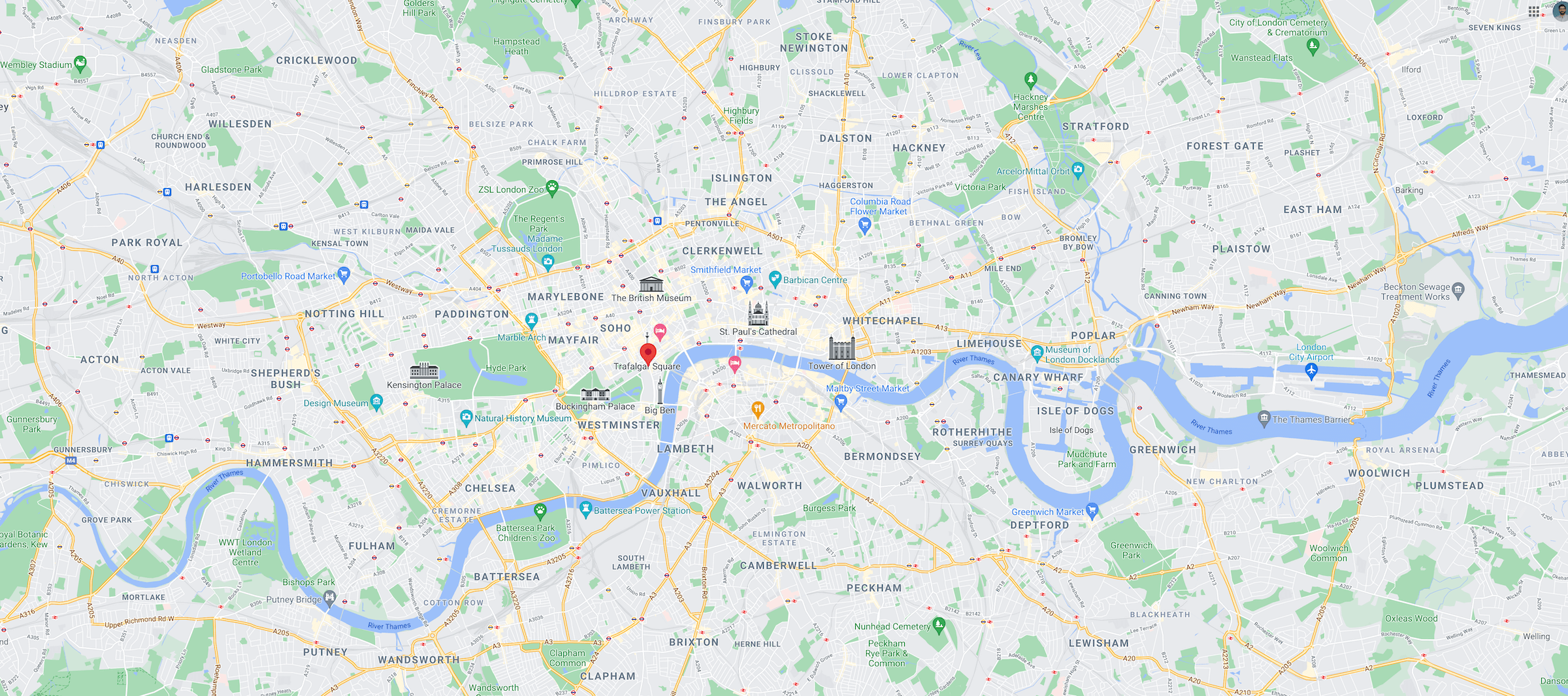 A map showing most of London