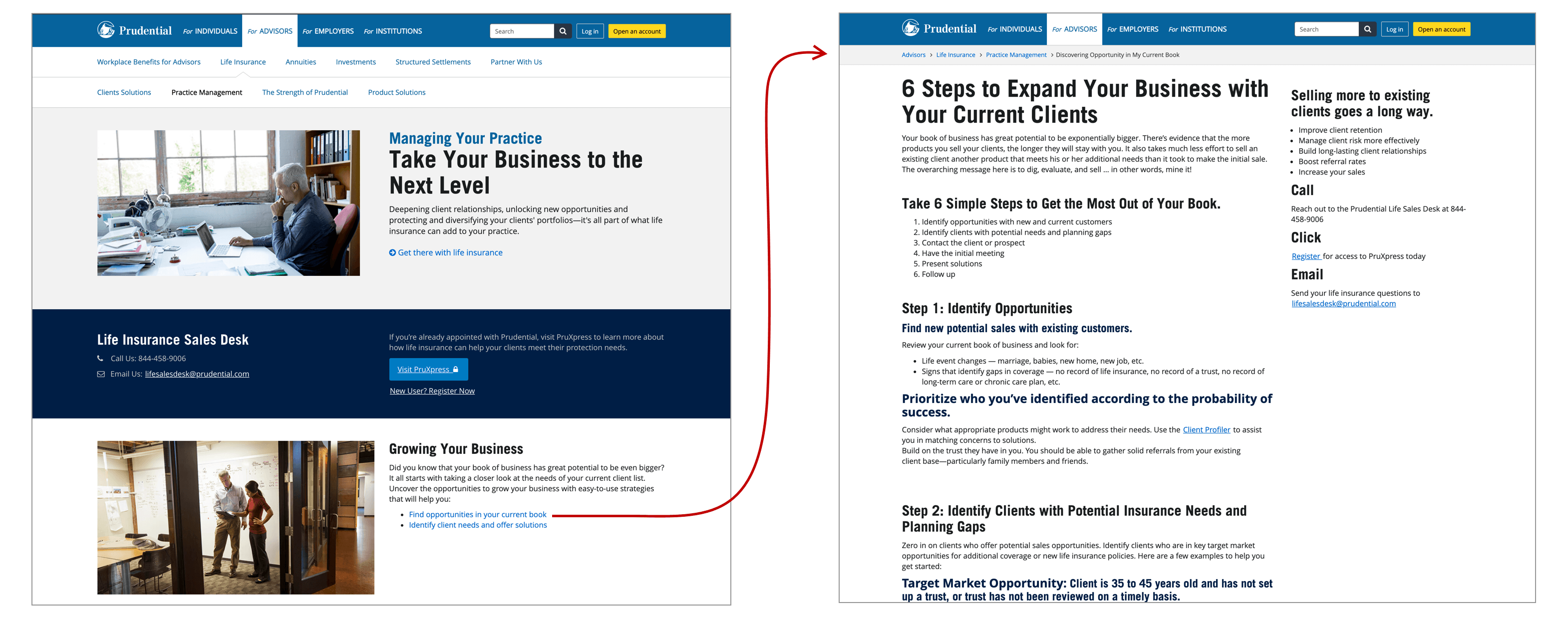 A wireflow of two site images, showing the tranisition between showing local navigation in the third tier of the site hierarchy, and hiding that subnavigation when moving down to the fourth tier.