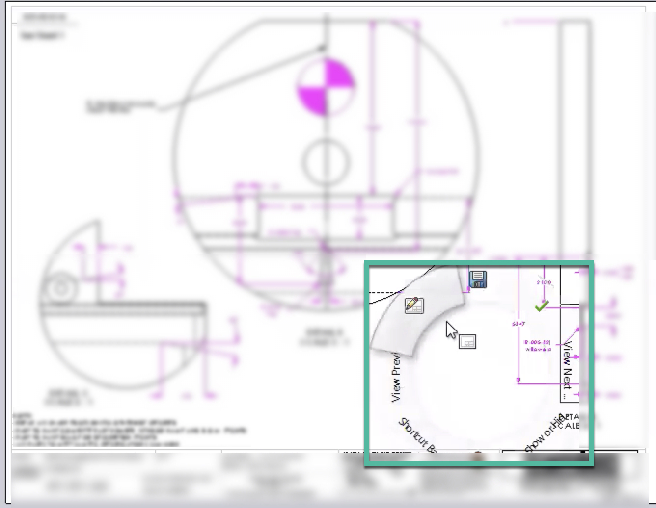 Mechanical drawing with a gestural shortcut command overlayed