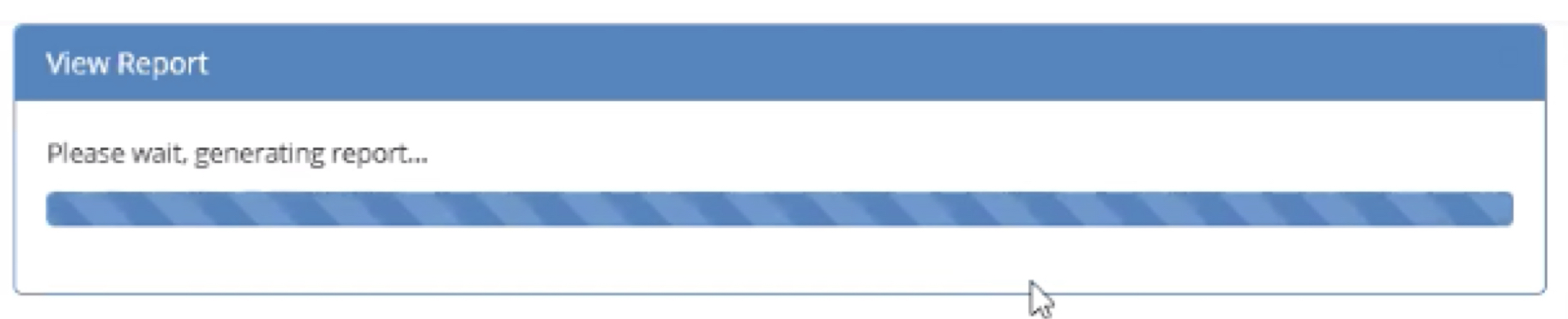 Progress indicator with message, "Please wait. Generating report."