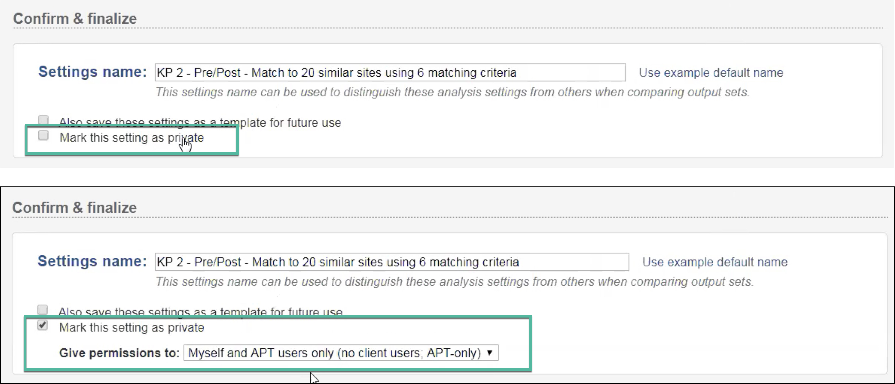 Dynamic form with progressive disclosure. After a checkbox is checked, additional settings are revealed.