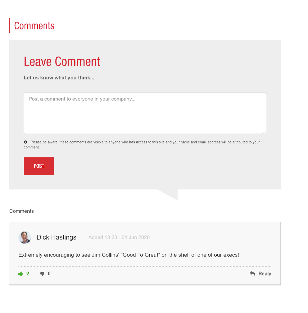 Keysight's comments component used on their intranet. 