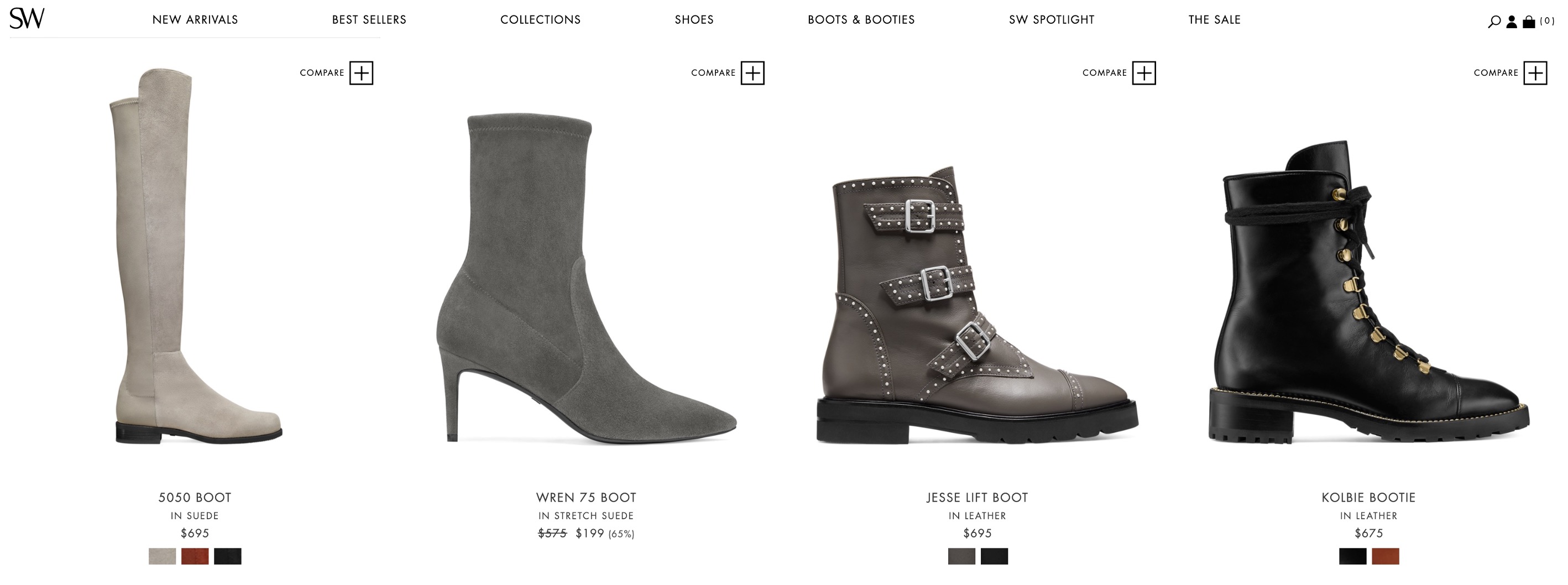 Four large photos of Stuart Weitzman shoes -- all shown with the same orientation (facing right) and white background.