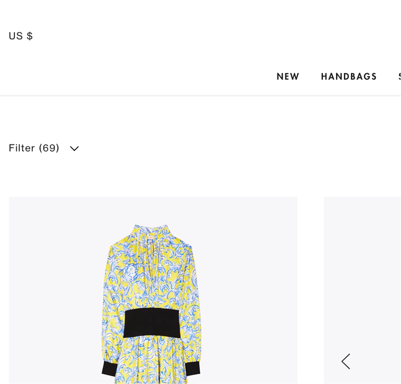 A small black filter link shows the number of products on the page, 69