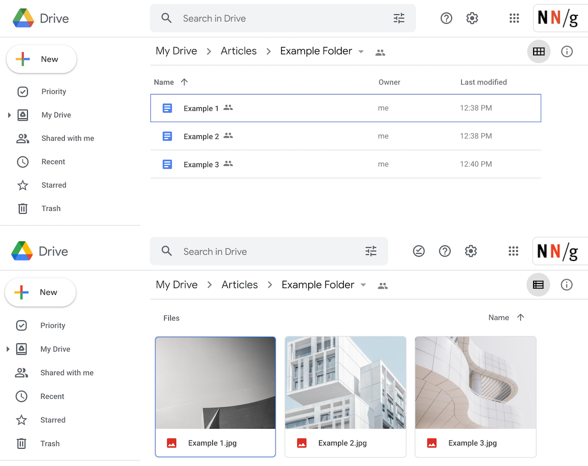 google drive file displays