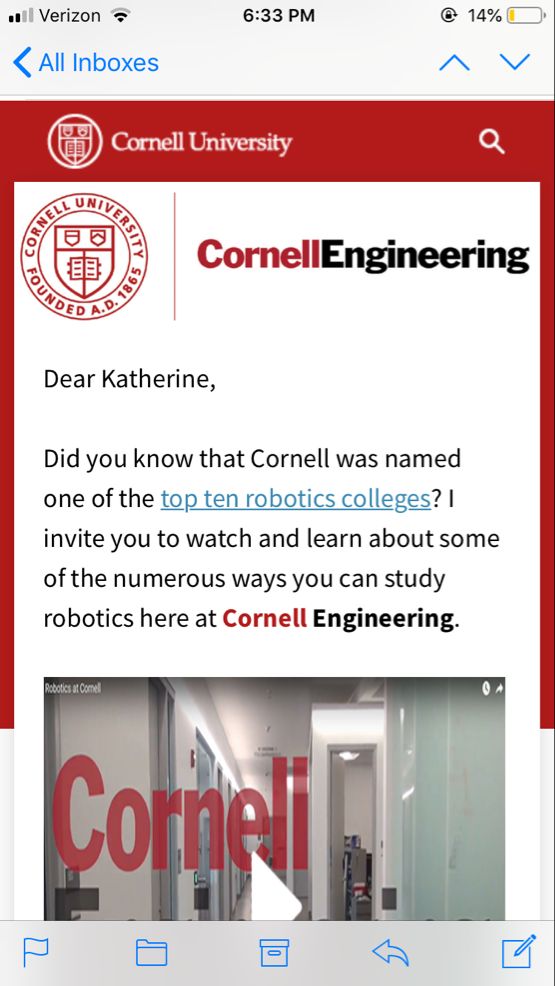 Advertising email from Cornell University