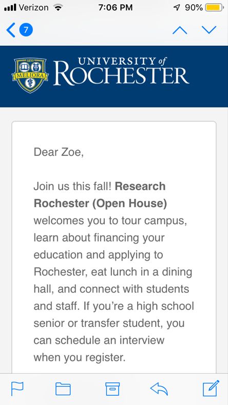 Advertising email from the University of Rochester