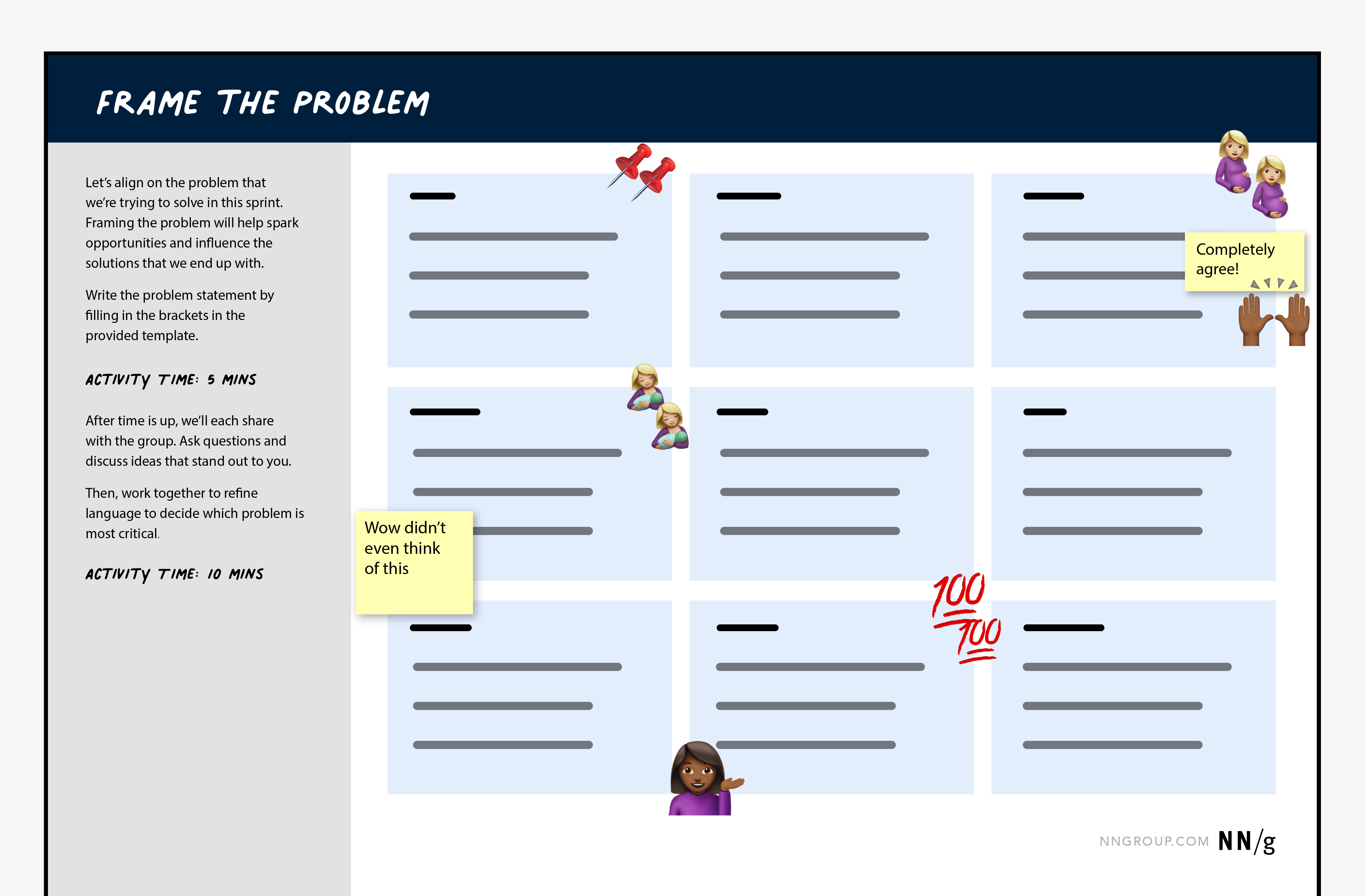 An example of a problem statements board. 