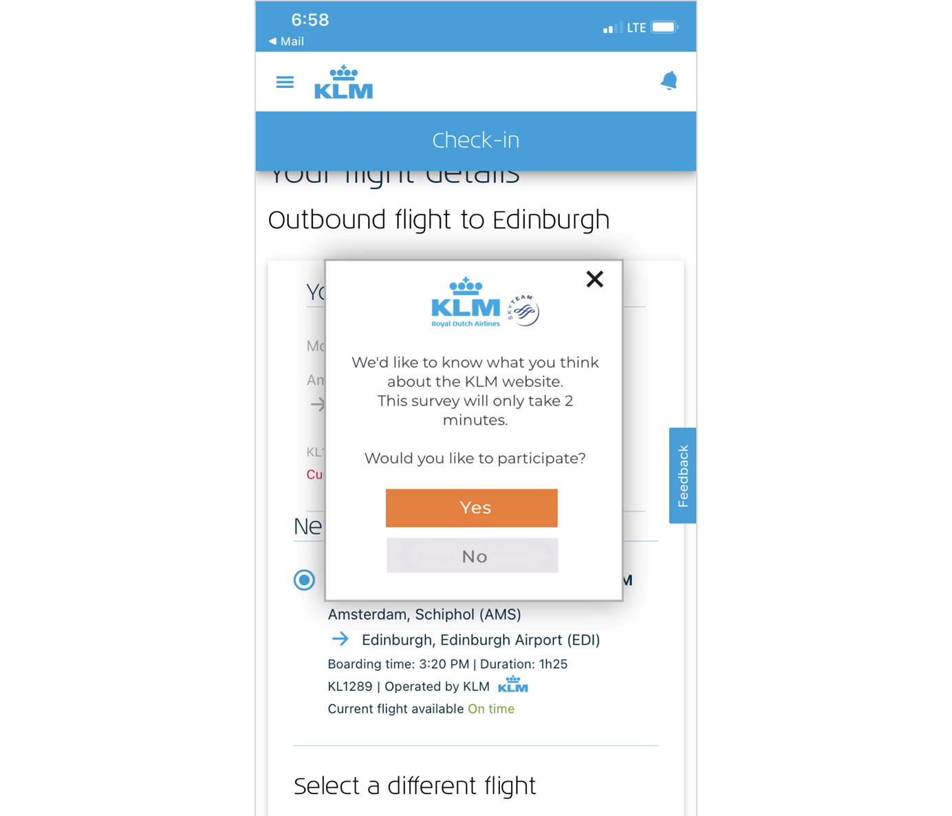 KLM asking for feedback