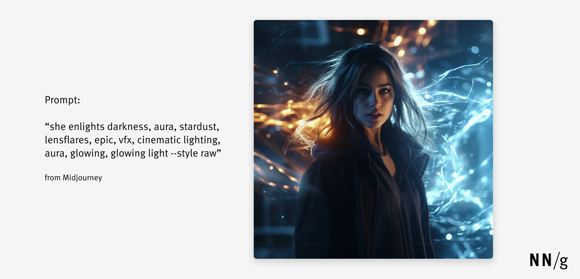 AI generated image from midjourney of woman with cinematic lighting