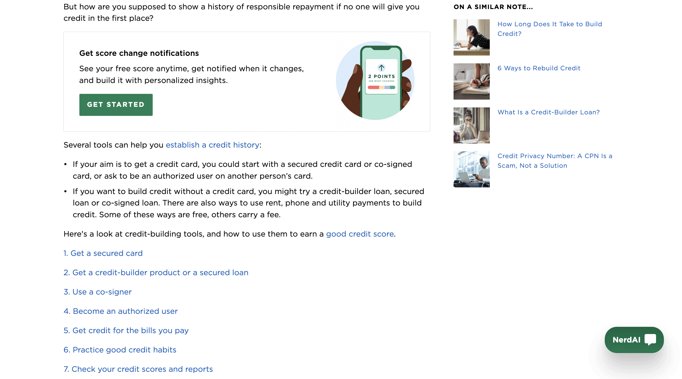 A screenshot of table of contents on the Nerd Wallet website