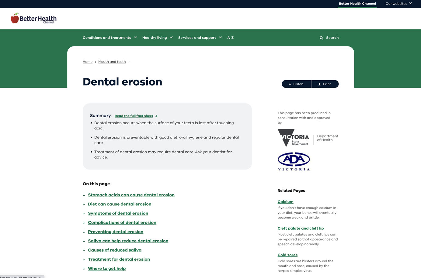 A screenshot of an article page shows a down-arrow next to each heading in a table of contents