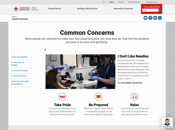 A screen recording of the page smoothly scrolling down when a heading is clicked