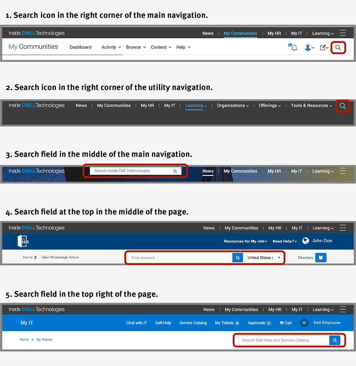 Dell's intranet navigation positions