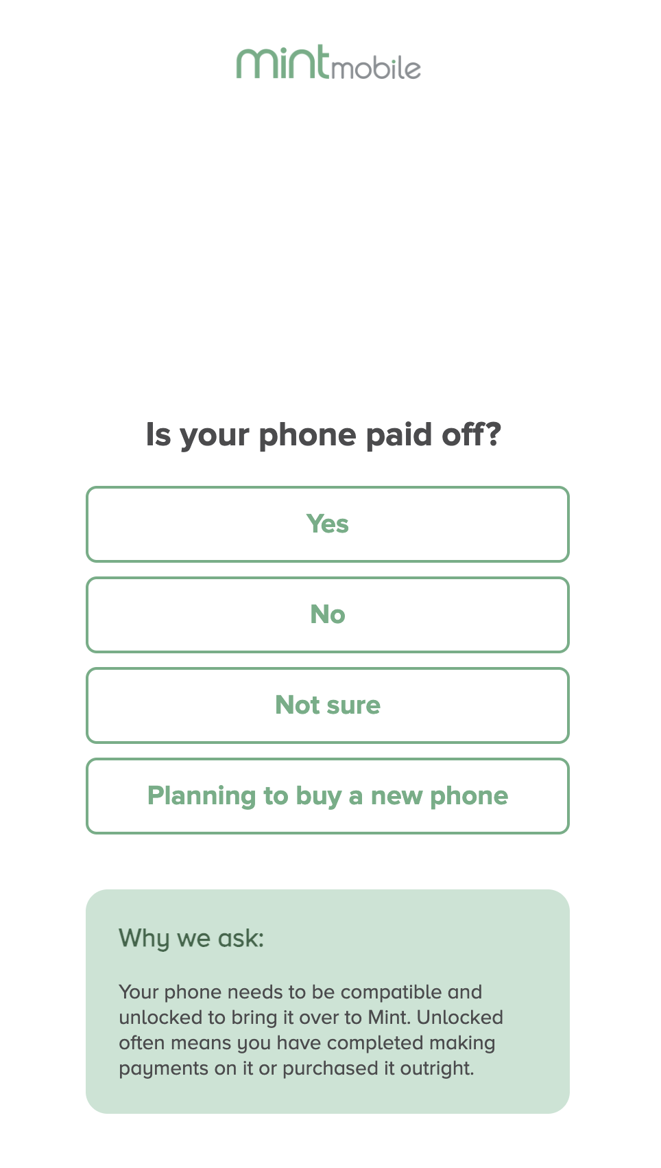 A question about the user's phone accompanied by a reason for asking the question
