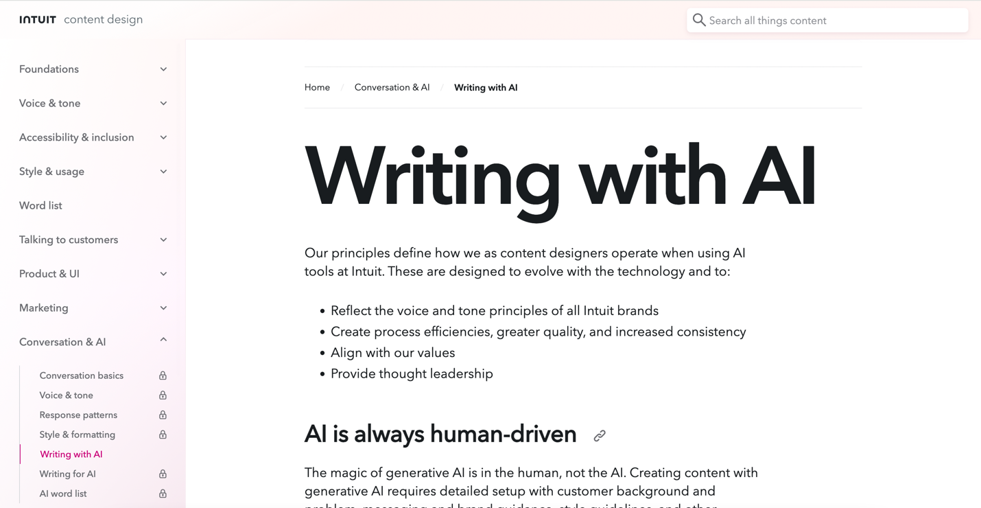 Intuit's AI standards for content.