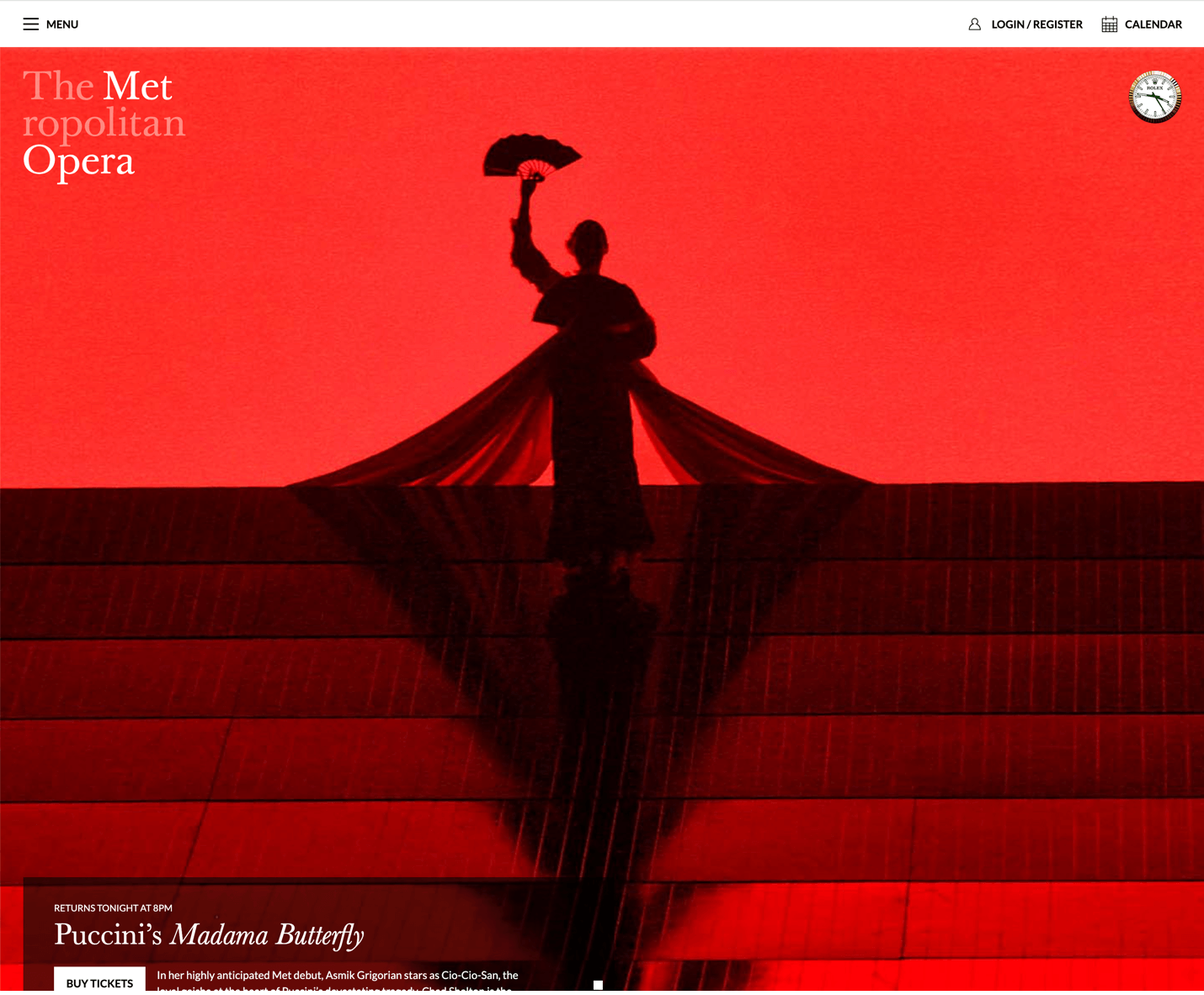 Met opera desktop website with a hamburger menu