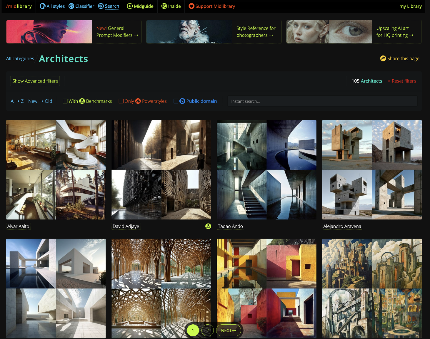 A screenshot of a inspiration gallery for ImageGen.