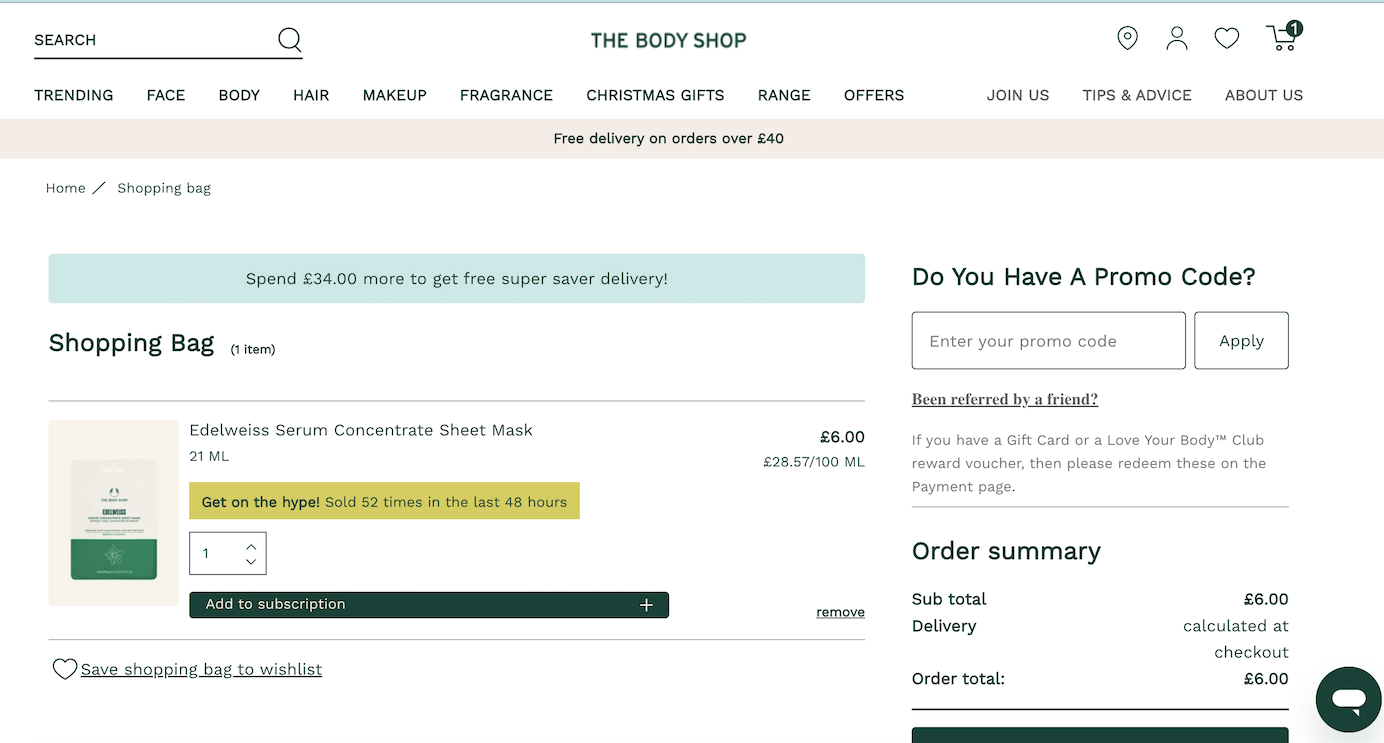 The Body Shop shopping cart