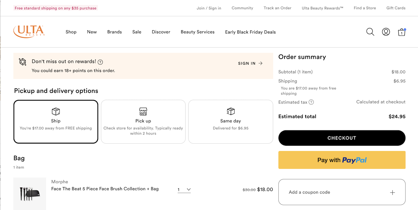 Ulta minimum spend reminder