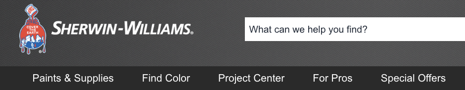 Menú de navegación de etiquetas: pinturas y suministros, encontrar colores, centros de proyectos, profesionales y ofertas especiales